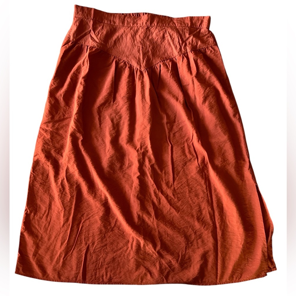 A new day Brick burnt orange midi lined skirt slit with pockets Sz L